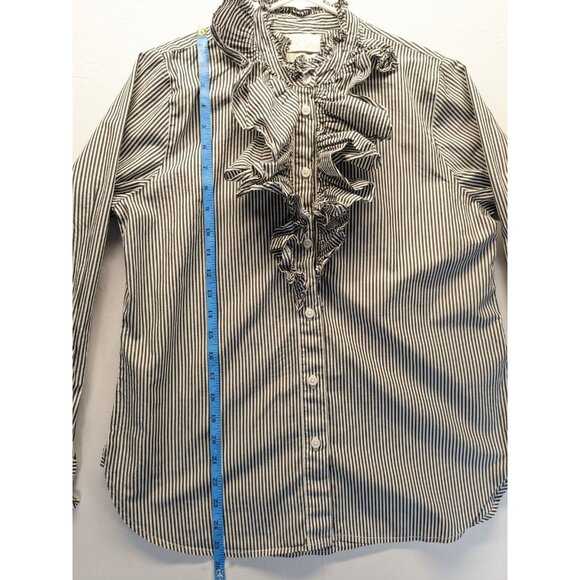 Reimagined J Crew Womens 6 Poplin Ruffle Striped Long Sleeve Shirt Beetlejuice - Picture 4 of 8